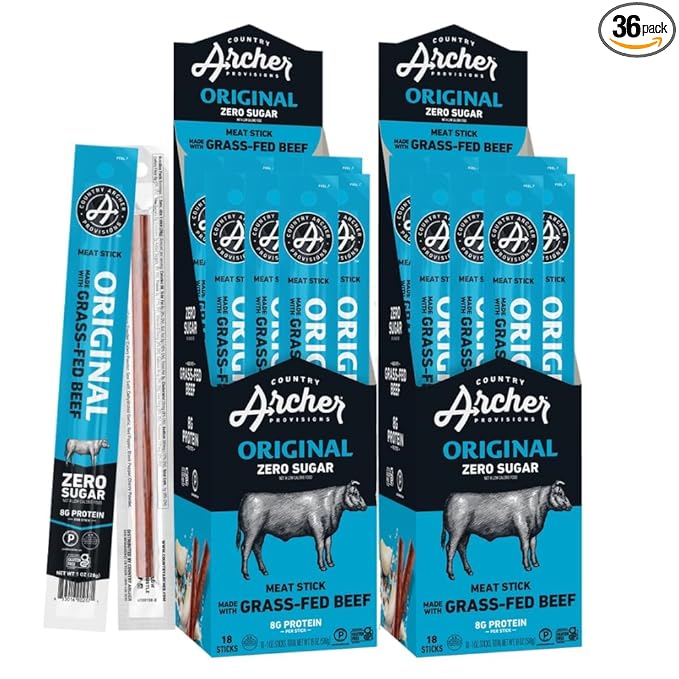 Archer Jerky Original Beef Jerky Sticks - Grass-Fed Beef Sticks Individually Wrapped, Bulk Protein Snack Packs, Gluten Free, Paleo, Keto - 1 oz (Pack of 36)