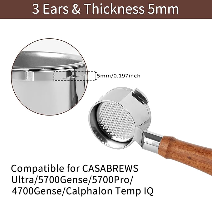 58mm Bottomless Portafilter for CASABREWS Ultra, Bottomless Portafilter with 58mm Puck Screen Compatible for CASABREWS 4700Gense, 5700Series Espresso Machine, Stainless Steel Filter Holder and Filter