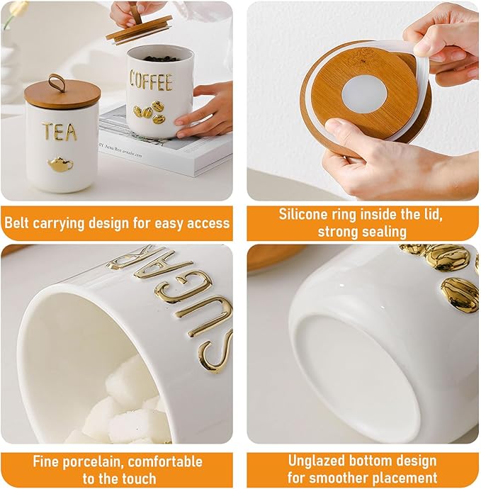 jessie 27oz Ceramics Coffee Canisters with Airtight Seal Bamboo Lid Silicone,Coffee Bean Storage for Kitchen Countertop,Food Storage Jars for Coffee Bean Ground Coffee (Tea)