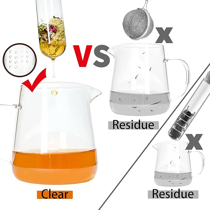 2 PCS Glass Tea Infusers for Loose Tea——Reusable Round filter holes Tea Glass Strainers with Cork Lid & Teaspoon & Cleaning Brus