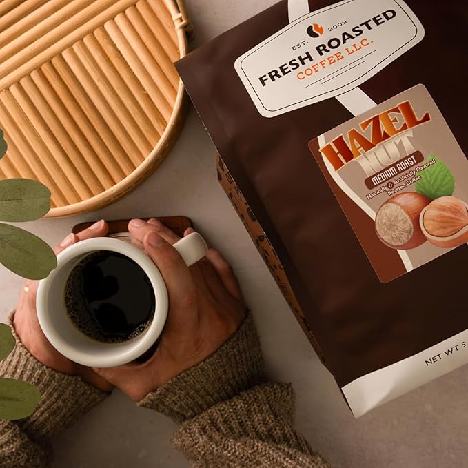 Fresh Roasted Coffee, Hazelnut Flavored Coffee, 5 lb (80 oz), Medium Roast, Kosher, Ground