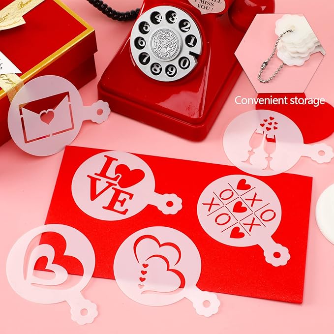 JULBEAR Valentine's Day Cookie Stencils, 36 Pieces Reusable Cookie Coffee Decorating Stencils Templates Mold Tools for Cookies Baking Painting Dessert Coffee Decoration DIY Valentines Party Decor
