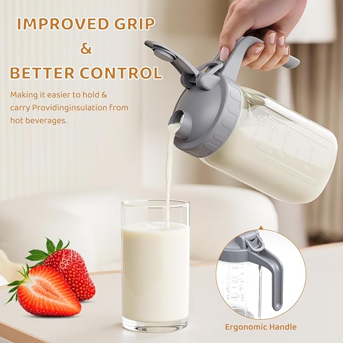 OneDream 2PACK Breast Milk Pitcher 32oz Glass Pitcher with Lid, Leakproof Drip-Free Spout, Breastmilk Storage Pitcher for Fridge