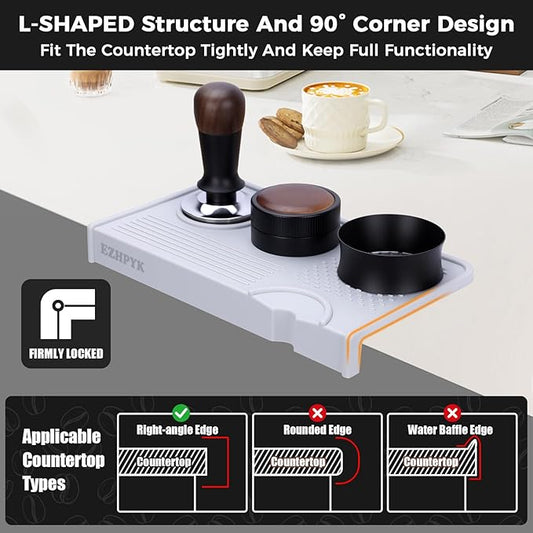 EZHPYK Espresso Tamping Mat for Counter – Food Grade Silicone Multi-Slot Coffee Tamper Mat for Barista Espresso Machine Accessories – Waterproof Neat Tamp Station Coffee Bar Mat for Countertop Gray