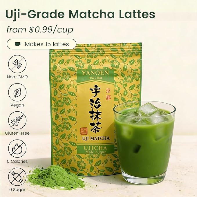 Uji Matcha Powder Ceremonial-Grade, Stone-Ground Green Tea from Kyoto, Japan – Vibrant Green （1.06oz/30g) Umami-Rich Zero Sugar, Vegan & 0 Calories