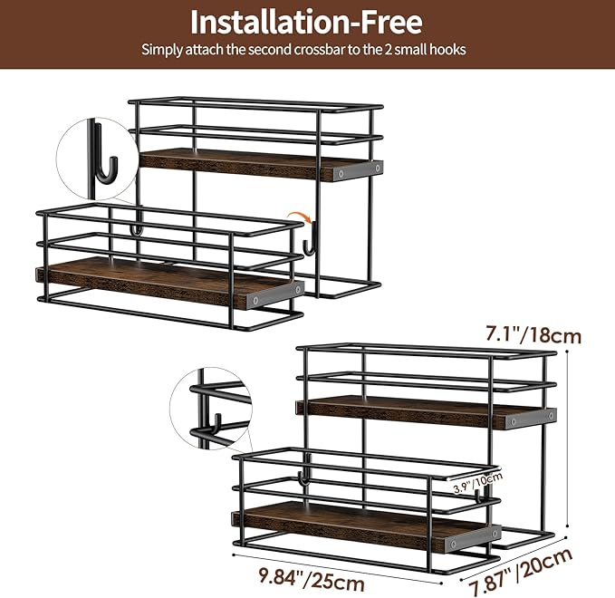 Nuovoware Coffee Syrup Organizer, 2-Tier 6 Bottles Bar Organizer, Separable Metal Rack with Wooden Base Whiskey Wine Dressing for Countertop Kitchen Coffee Bar, Black
