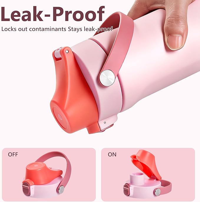 2 IN 1 Replacement Lid for Owala Freesip, Compatible with Owala Cup 16oz 24oz 32oz 40oz, One Button Water Bottle Top Lid Replacement Accessory and Straws, Leakproof, BPA-Free, Rose Pink