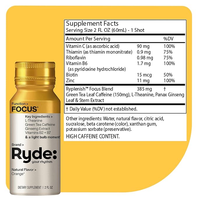 Ryde: Discovery Pack | Energize, Focus & Relax Shots | Green Tea Caffeine, Taurine, Ginseng, B Vitamins, L-Theanine, Lemon Balm, Chamomile | 0 Calories, 0 Sugar | Variety Pack – Try Them All (6 Pack)