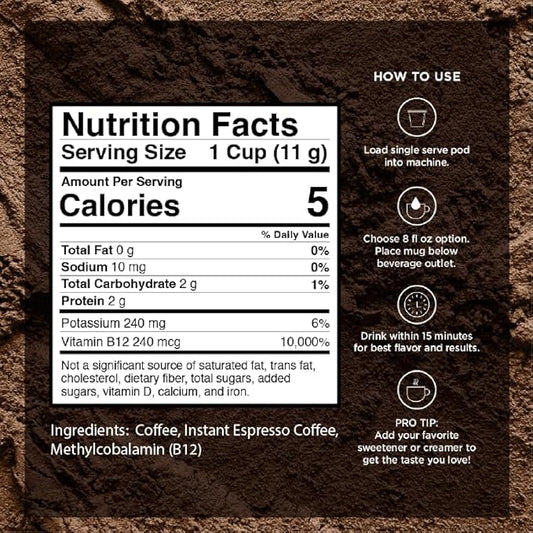 VitaCup Extra Shot Strong Coffee Pods, Bold & Intense Dark Roast w/Espresso Shot, High Caffeine, Vitamin B12, Antioxidants, Single Serve Pod Compatible with Keurig K-Cup Brewers, 32ct
