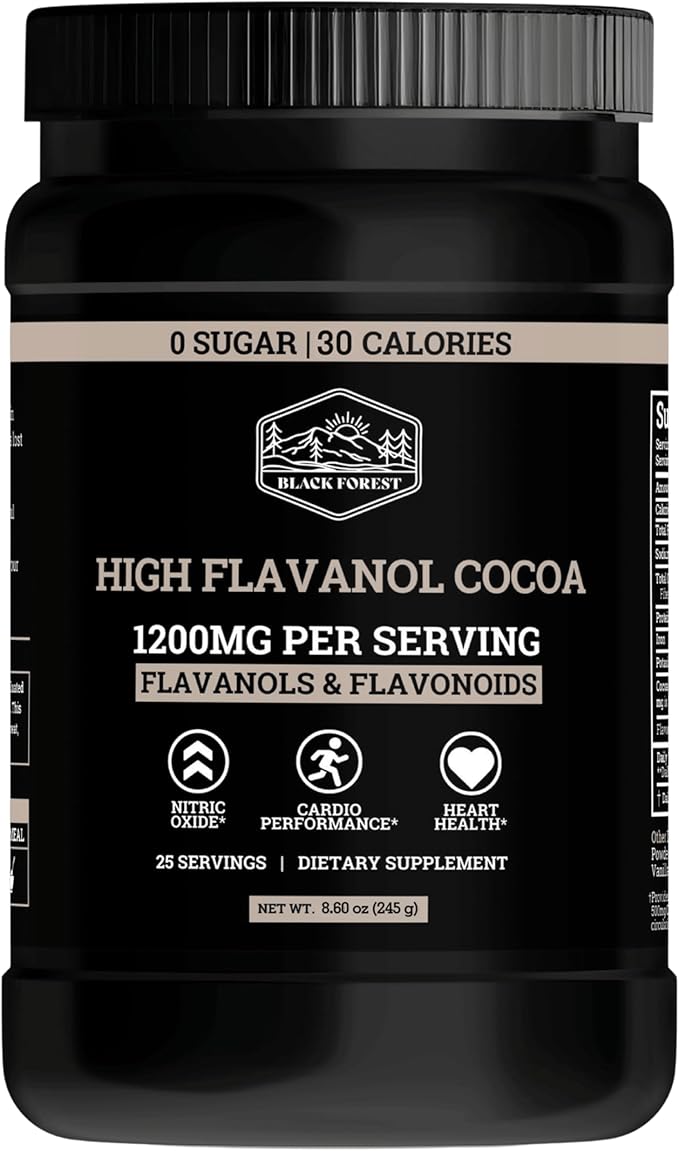 Black Forest High Flavanol Cocoa Powder (1200mg Flavanols & Flavonoids Supplements)10X More Flavanols (Epicatechin) Than Cocoa & 600mg of Epicatechin Supplement for Heart Health, Nitric Oxide & Energy