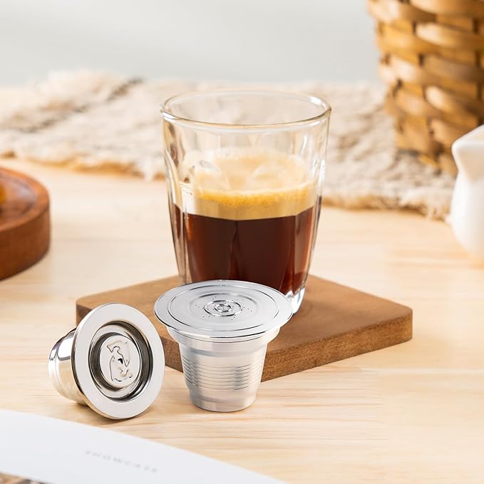 2 Pcs Reusable Stainless Steel Coffee Capsules Compatible with L'OR Barista LM8012 / 60, Refillable Coffee Pods Metal L'or Espresso Pods with Tamper(Big & Small)