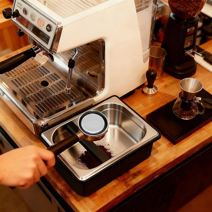 Coffee Knock Box Espresso Accessories, Stainless Steel Coffee Grounds Container, Large Coffee Puck Knock Box for Espresso Machine Accessories, 11.02 x 6.88 x 4.3 inch