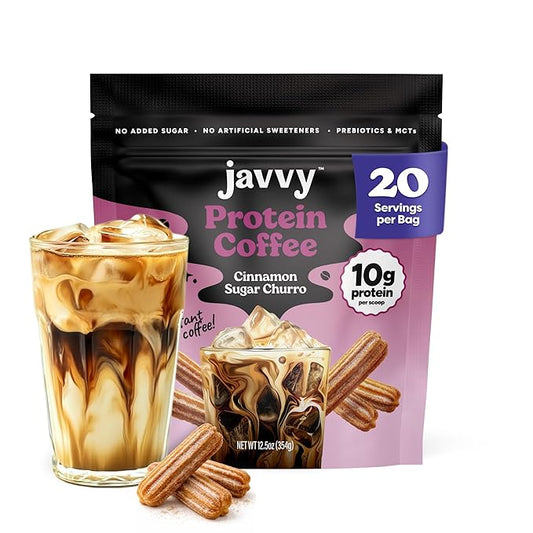 Cinnamon Sugar Churro Protein Iced Coffee - Premium Whey Protein & Instant Iced Coffees - 100% Natural Cold Brew - Zero Artificial Flavors & Sweeteners, 80 mg Caffeine, No Added Sugar, 20 Servings