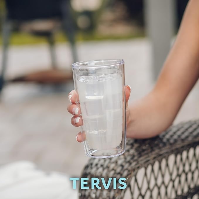 Tervis Clear & Colorful Tabletop Made in USA Double Walled Insulated Tumbler Travel Cup Keeps Drinks Cold & Hot, 16oz - 2pk, Clear