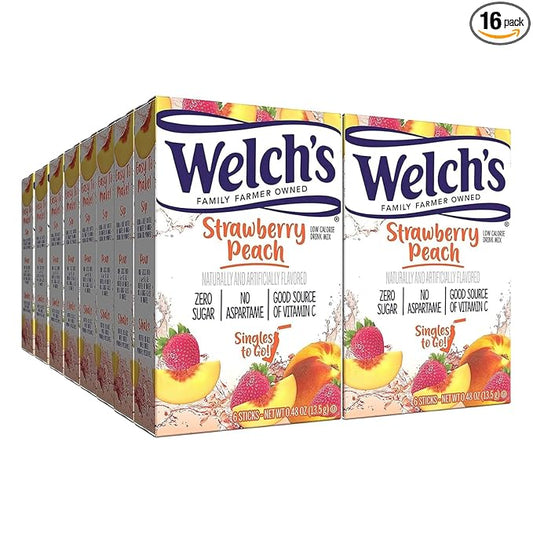 Welch's Strawberry Peach Singles To Go Drink Mix, 0.48 OZ (Pack of 16)