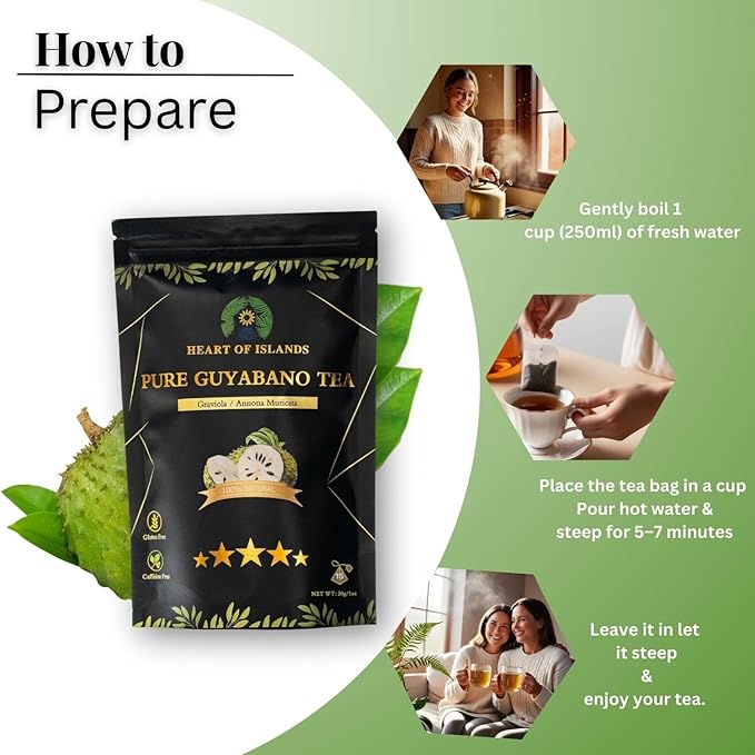 Heart of Islands KOSHER & HALAL Certified Soursop Tea Bags (2g Each) – Premium Guyabano (Graviola) Leaves from the Philippines – Organic Herbal Tea Bags Caffeine Free with Zero Calories 15 Count - Pack of 3