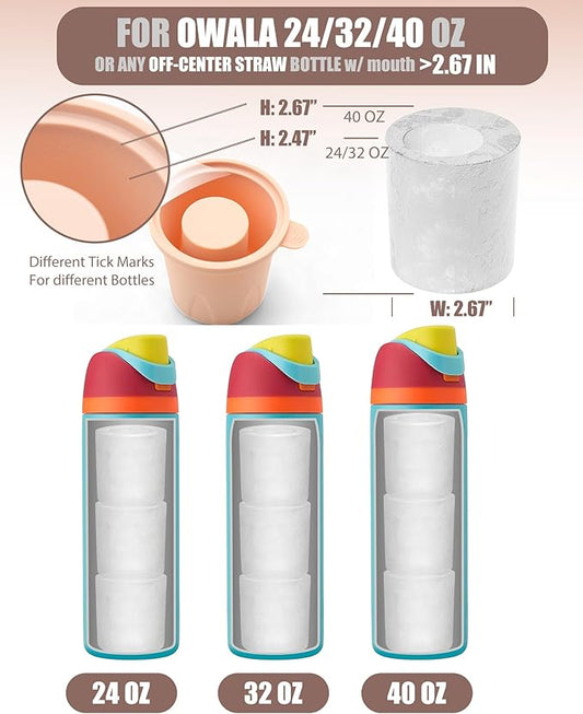 Ice Molds for Owala 24-40oz, Set of 3, Food-Grade Soft Silicone, No White Residue, Easy to Release, Straw Placement Compatible with Owala FreeSip, Keeps Drinks Cold Longer (Pink)