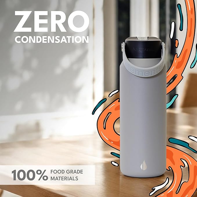 Elemental 40oz Insulated Water Bottle with Straw - 100% Leak-Proof Stainless Steel Core Water Bottles for Travel, Sports and Gym - Double Wall Insulation & BPA Free - Graphite