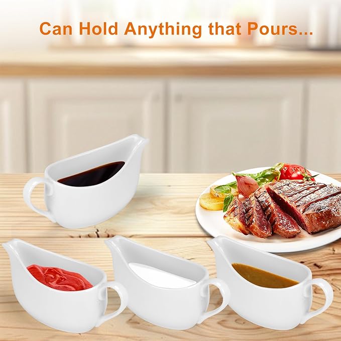 ShineMe Gravy Boat with Saucer, 14oz Porcelain Creamer Pitcher with Handle, White Serving Dishes for Holding Milk, Gravy, Sauce, Coffee Creamer, Salad Dressing...