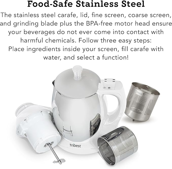 Tribest SB-132 Soyabella Automatic Soy and Other Plant-Based Milk Maker with Tofu Kit (White/Stainless Steel)