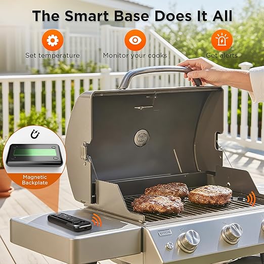 Newise Bluetooth Meat Thermometer with Smart APP, 800FT Wireless Range & LCD Base, Rechargeable Probe, Digital Food Thermometer for BBQ, Grill, Chefs, Air Fryer, Gifts for Men Dad