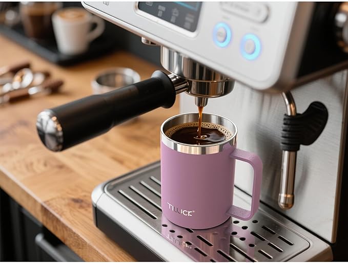 TILUCK 12 oz Insulated Coffee Mug with Lid,Stainless Steel Travel Mug Cup with Handle for Hot or Cold Drinks (Lilac, 12oz)