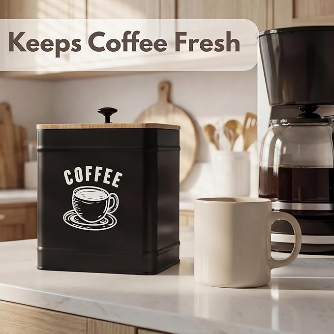 PERFNIQUE Coffee Canister, Airtight Coffee Bean Storage Container, Café Grounds Container, Cafe Jar Cafe Holder, K Cup Holder, Food Storage Container, Farmhouse Kitchen Decor