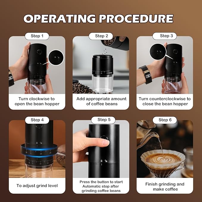 ShunChengFa Portable Electric Coffee Grinder with 38 Adjustable Grind Settings, 1500mAh Rechargeable Battery, Portable Coffee Grinder,For Home, Office & Travel Use etc