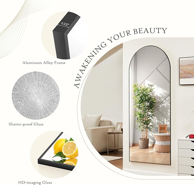 NEWBULIG Full Length Mirror, Upgraded Body Wall Mirrors with Shatter-Proof Glass, Floor Standing Mirror, Home Wall Decor