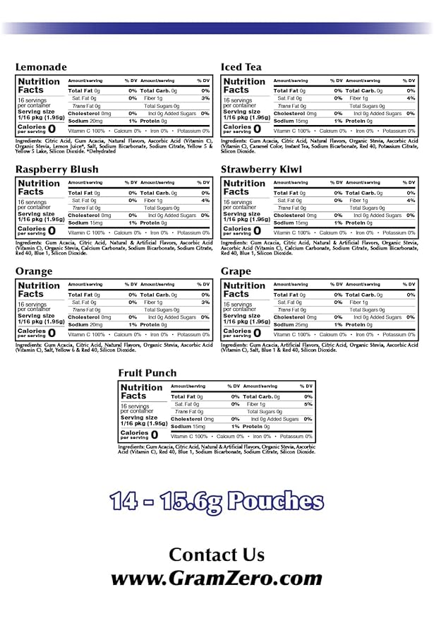 GramZero Variety, Sugar Free Drink Mix, Pitcher Pack, Great For Nutrition Club Loaded Tea, Zero Calorie, Stevia Sweetened