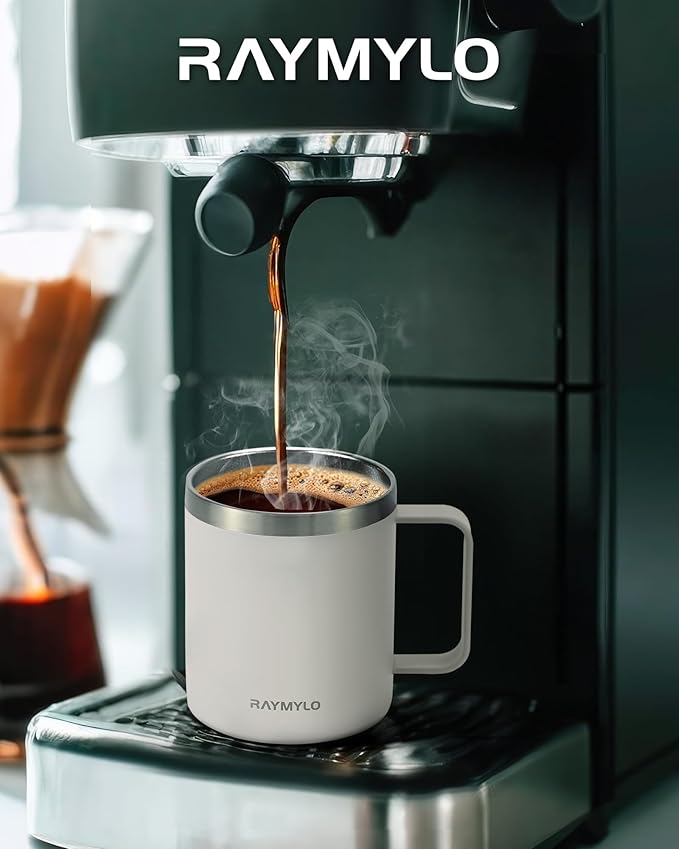 Insulated Coffee Mug 12 oz, Double Wall Stainless Steel Coffee Mug with Lids, Leak-Proof & Detachable Slider Lid for Thorough Clean, Keeps Coffee Cold for 9 Hrs, Suitable for Camp Home Office
