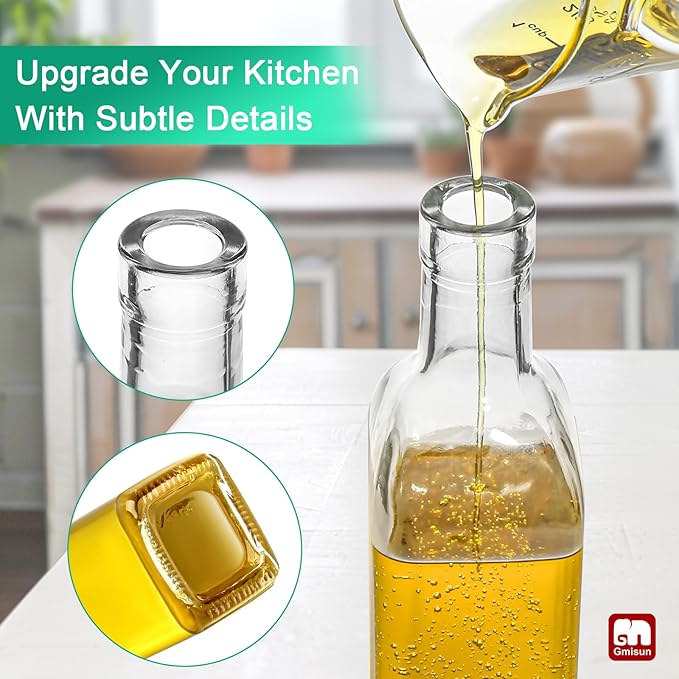 GMISUN Olive Oil Dispenser Bottle, 6 Pack Oil Dispensers Bottles for Kitchen, Cooking Vinegar Dispenser Set, Glass Container Cruet-Pourer Spout, Funnel and Labels