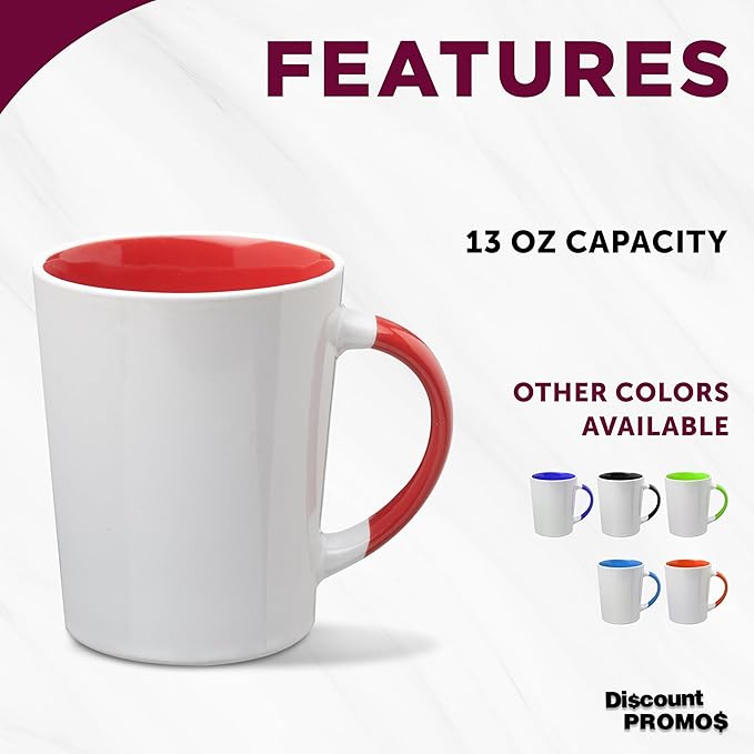 DISCOUNT PROMOS Ceramic Latte Coffee Mugs by Albany 13 oz. Set of 10, Bulk Pack - Perfect for Coffee, Tea, Espresso, Hot Cocoa, Other Beverages - Red