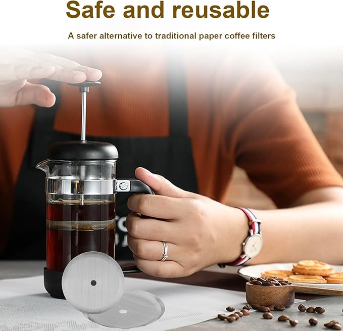 8 Pieces French Press Replacement Filters Mesh Filters Replacement,french press filter,4 Inch Stainless Steel Replacement Screen,for 1000ml,800ml,350ml Coffee Makers,french press filters replacements