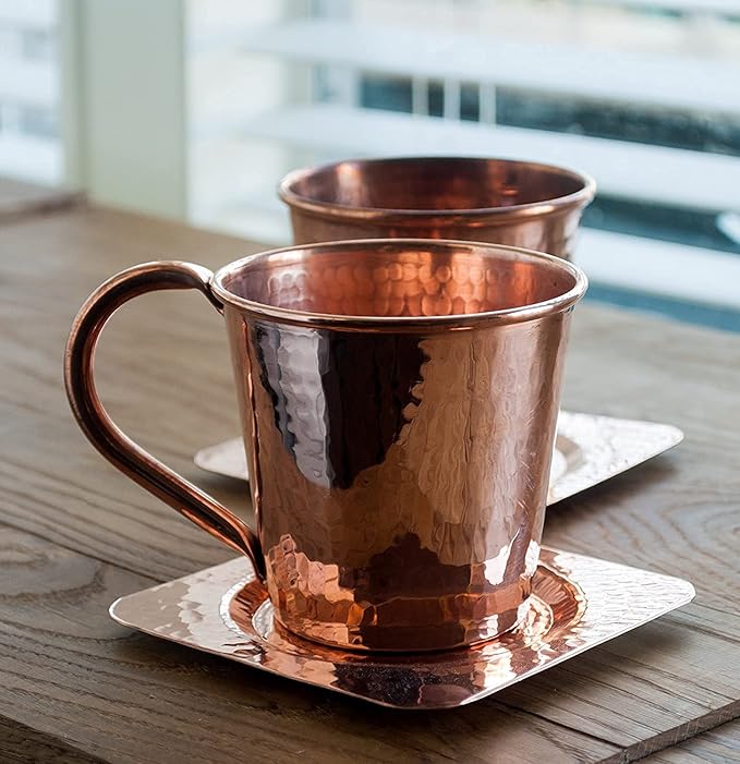 Sertodo Copper, Square Napa Cup Coaster, Hand Hammered 100% Pure Copper, 4.5 inch square, Set of 4