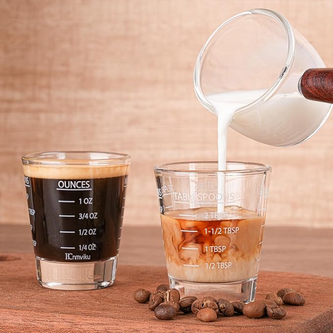Shot Glasses Measuring cup Espresso Shot Glass Liquid Heavy Wine 2 Pack 26-Incremental Measurement 1oz, 6 Tsp, 2 Tbs, 30ml By BCnmviku (2pack-White)