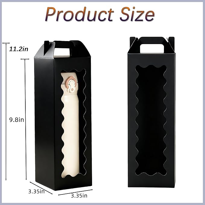 20Pcs Tumbler Gift Box with Handle for 18oz 20oz 30oz Sublimation Glass,Cup boxes for packaging 16oz,water bottle gift boxes,Tumbler Packaging Boxes with window for gifts（Black）