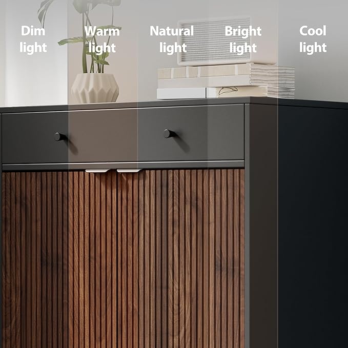 Mericonia Farmhouse Buffet Sideboard Cabinet with Storage, Fluted Coffee Bar with Doors and Adjustable Shelves, Modern Wood Console Cabinet for Kitchen, Livingroom (Fluted 2 Door, Black & Walnut)