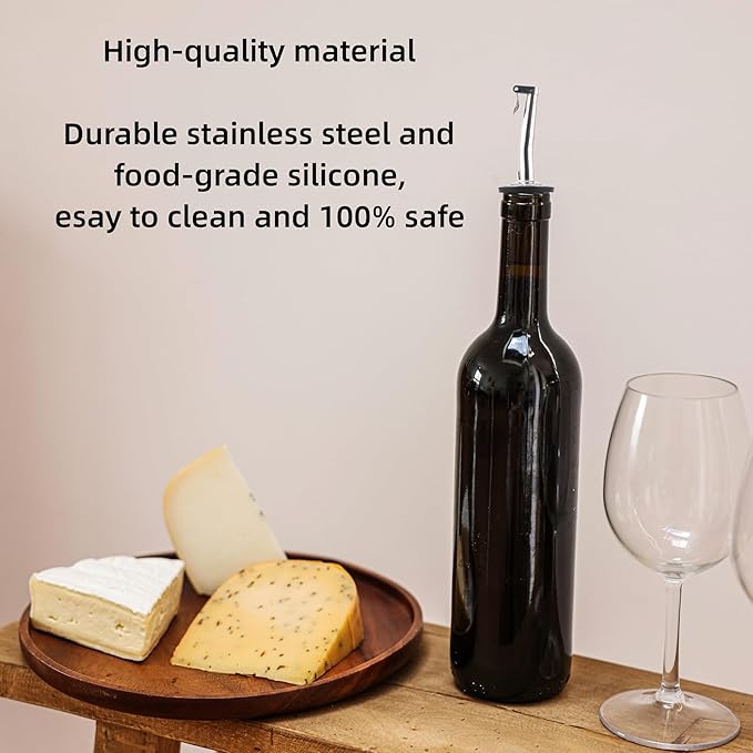 LEGERM Stainless Steel Oil & Liquor Pour Spouts (2pcs) - Flip Cap Drizzler with Funnel & Brush, Leakproof 3/4" Fit for Olive Oil, Vinegar & More - Precise Pouring, Easy Clean
