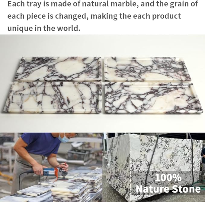 Natural Marble Tray, Coffee Table, Food, Fruit, Paper Cup, Cake Display, Coffee bar, Family Gatherings, Seasonal Holiday Decoration Tray(Viola-rectangle-11 x5 x0.7)