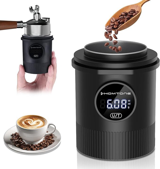 Homtone Coffee Dosing Cup with Scale, Rechargeable Espresso Scale, 0.05g Precision – Multi-Purpose for Espresso, Drip Coffee, French Press, Spices & More – Compatible with 58mm Portafilters (BLACK)