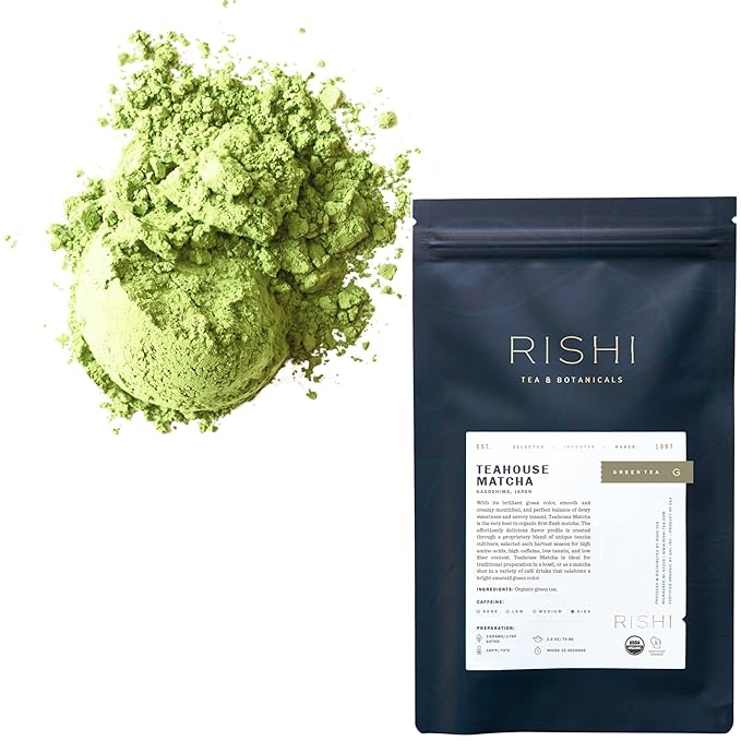 Rishi Tea Teahouse Matcha Powder - Organic Japanese First Harvest Ceremonial Grade Matcha Green, Hot or Iced - 3.52 Ounces, 50+ Servings