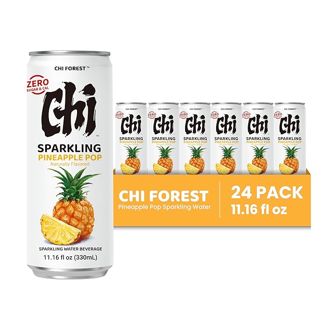 CHI FOREST Pineapple Sparkling Water Beverage, Zero Sugar Drinks, Zero Artificial Flavor, 11.16 fl oz Cans (Pack of 24)