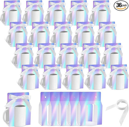 Kosiz 36 Pcs Mug Boxes Sublimation Coffee Mugs Gift Bags with Window Packaging Storage Box for Shipping Selling Wedding Valentines Gift Packaging Wrapping (for 11oz Mug,Bright Color)