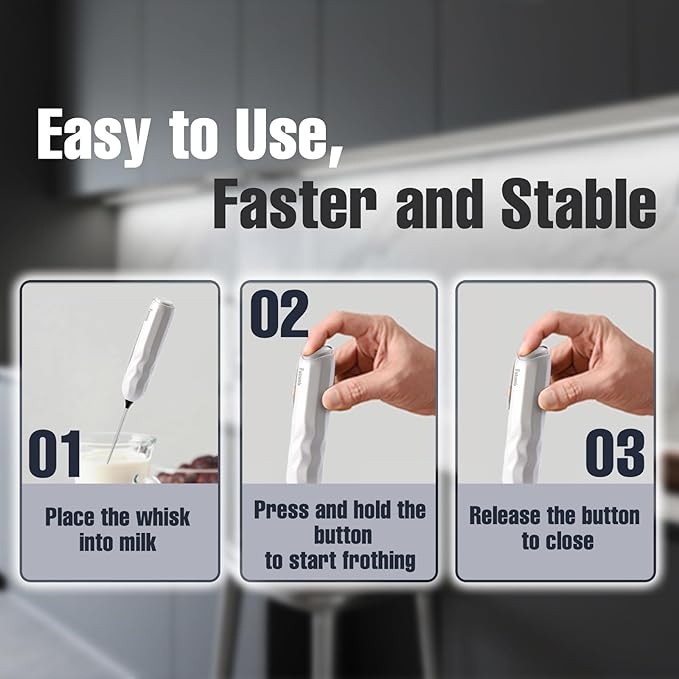 Handheld Milk Frother, Fast Powerful Drink Mixer Battery operated with Stainless Steel Whisk for Coffee (white)