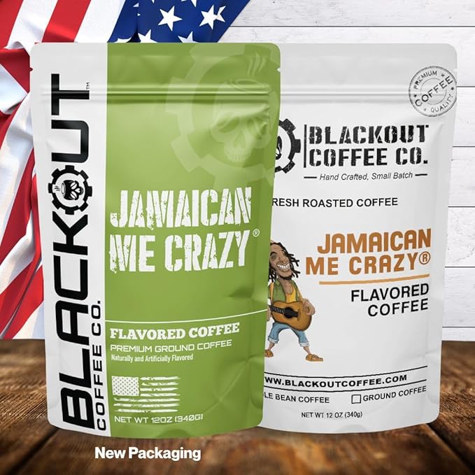 Blackout Coffee Jamaican Me Crazy Flavored Medium Roast - Freshly Roasted in the USA - 12 oz Ground Coffee Pouch