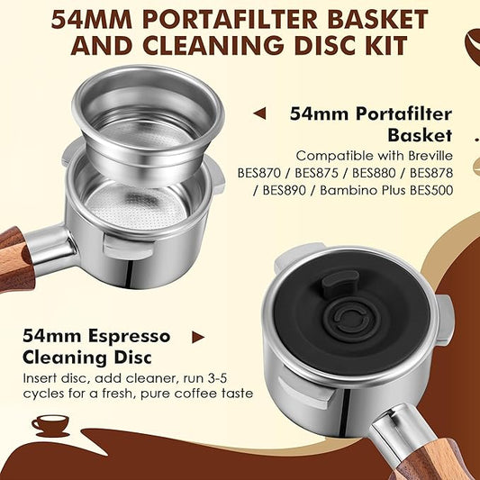 Dunkive 1 Pack 54mm Dual Wall Portafilter Basket Compatible with Breville Espresso Machines BES860XL/11.41, BES870, BES880, BES875, Two Cup Dual Wall Filter Replacement (Single Port,Black)