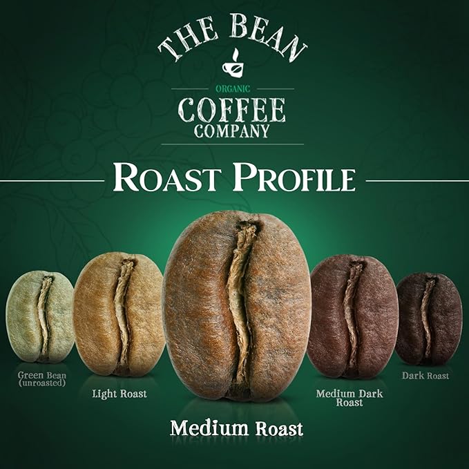The Bean Organic Coffee Company Water Processed DECAF South America Blend, Medium Roast, Ground Coffee, 16-Ounce Bags (Pack of 2), Café Molido Tostado Orgánico descafeinado