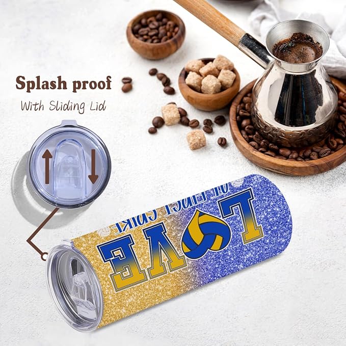 Volleyball Gifts for Teen Girls, Stainless Steel Tumbler Volleyball Water Bottle Double Wall Travel Coffee Mug Vacuum Insulated Thermal Cup for Sports Gym, Birthday Gifts for Volleyball Player Fan