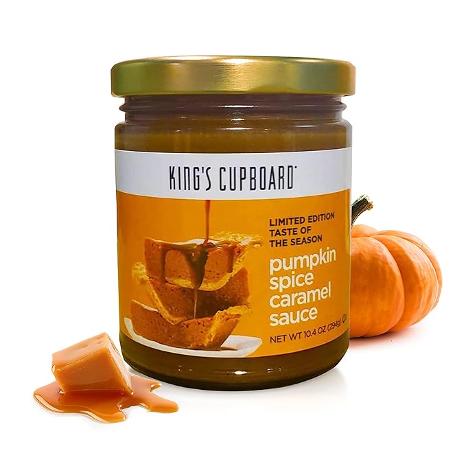 King's Cupboard Pumpkin Spice Caramel Sauce - The Perfect Sauce for Ice Cream, Fruit Dip, Topping Desserts, Pumpkin Spice for Coffee - Gluten-Free, Kosher, All Natural Ingredients, Made in USA 10.4 oz